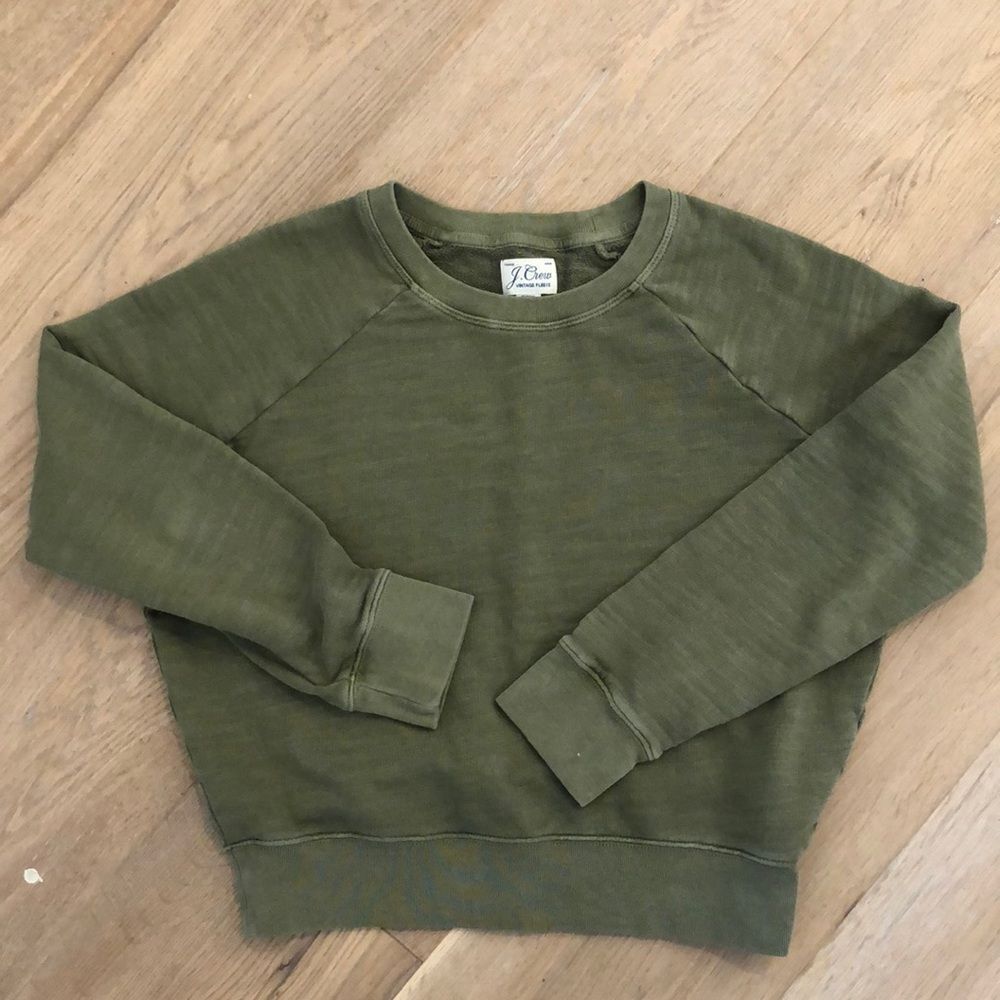 J. Crew Vintage Fleece Green Crewneck Sweatshirt (XXS)